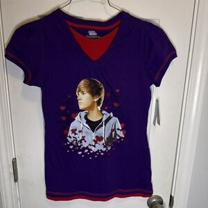 Justin Beiber Purple And Red Tshirt Juniors Large 2011 NWT